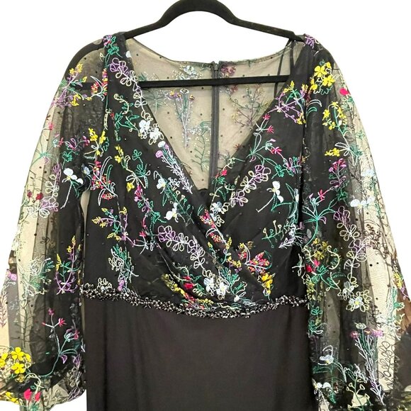 Mac Duggal $498 Embroidered Maxi Dress Puff Sleeve Gown Sz 14 NWT - Picture 7 of 9